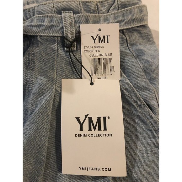 YMI High-rise shorts Denim jeans Collection wide leg size 5, celestial blue NWT - Picture 9 of 11